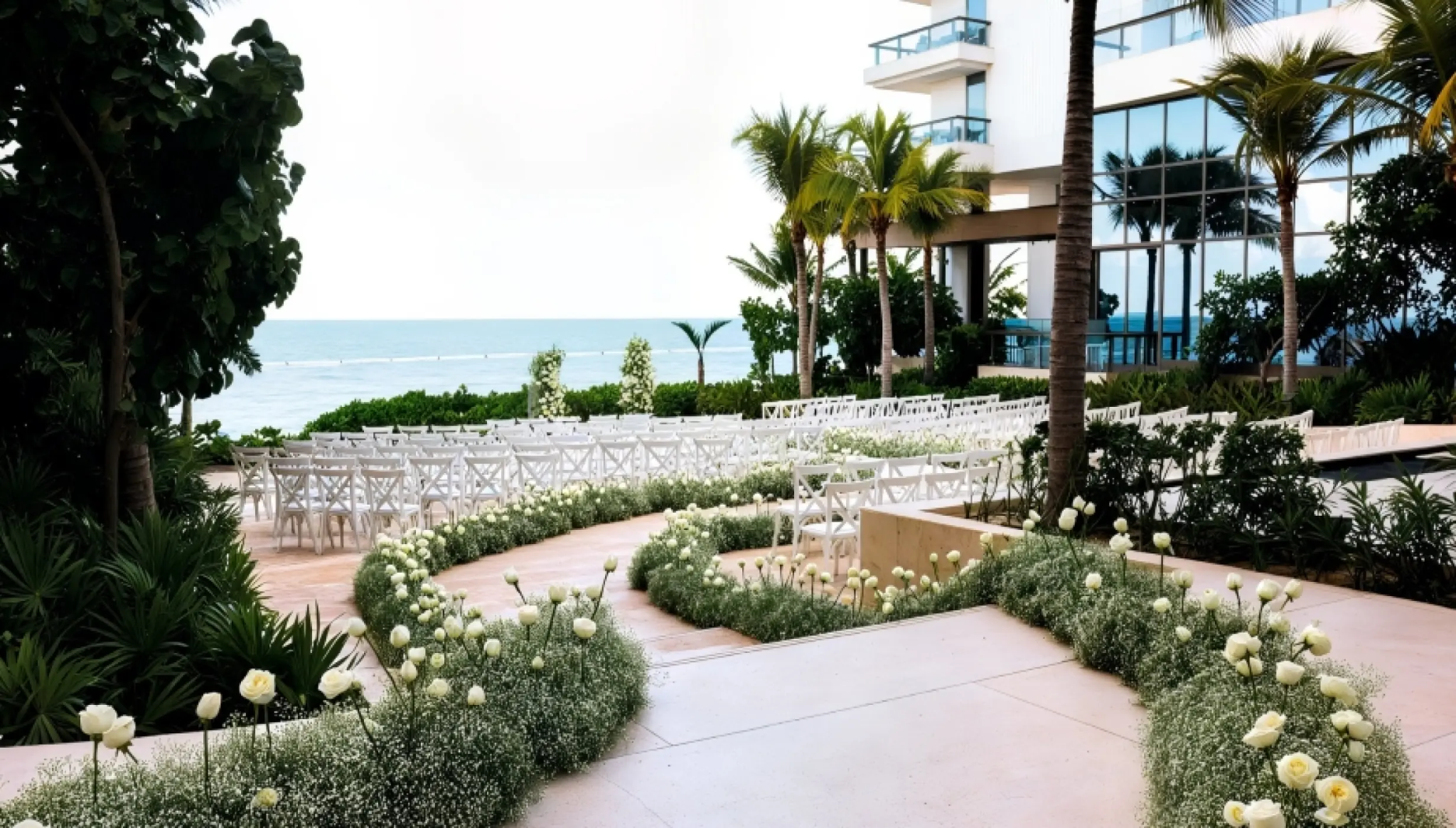 Wedding ceremony setting on the Lobby Terrace at Hilton Cancún, an All-Inclusive Resort